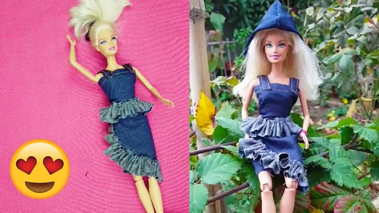 DIY Barbie Jeans Dress Hacks Crafts - Barbie Clothes Tutorial????