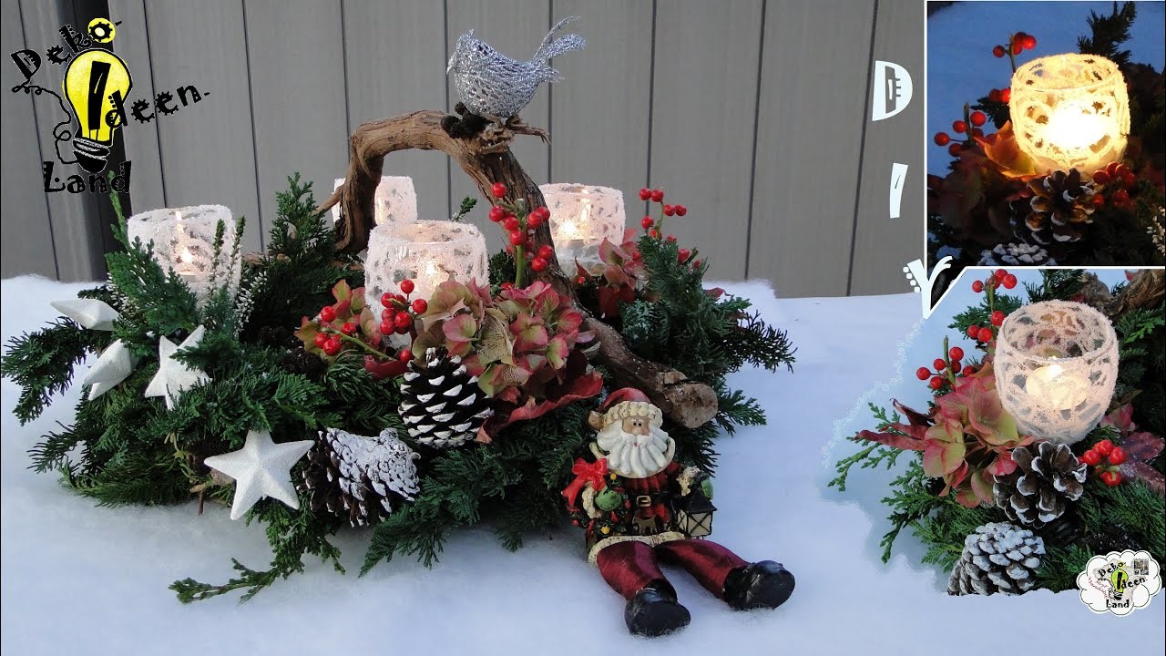 DIY-Weihnachtsdeko für außen Adventskranz Windlichter + Sternenzauber Christmas wreath DekoideenLand