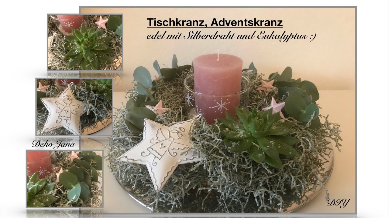 DIY: Weihnachtsdeko Idee, Adventskranz, Tischkranz edel mit Silberdraht und Eukalyptus. Deko Jana