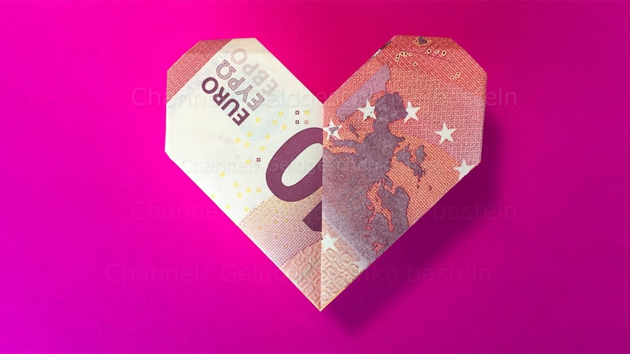 Geldscheine falten Herz. ❤️. Geld falten Origami Herz zur Hochzeit - Geschenk zu Ostern