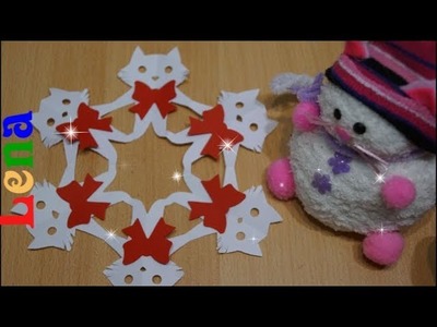 Katzen Schneeflocke falten zeichnen basteln - how to make Cat snowflake DIY - как сделать снежинку