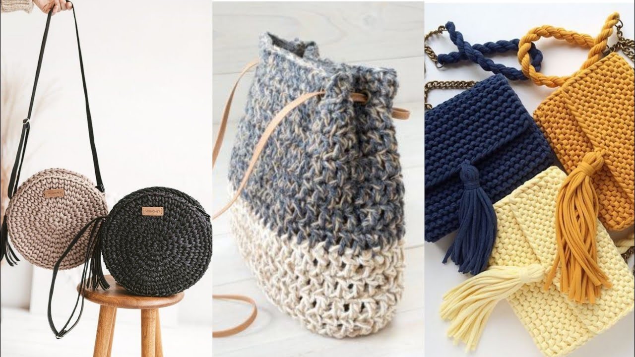 Crochet hand bags. knitted bags. handmade college bags. clutches