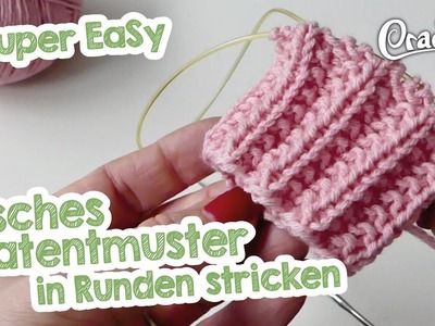 Falsches Patentmuster in Runden stricken - knitting faux brioche in rounds with english subtitles
