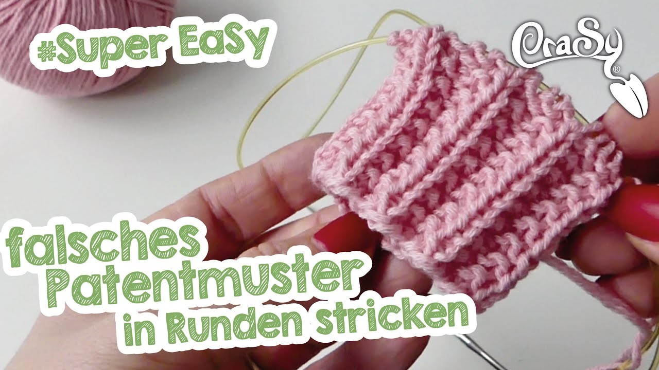 Falsches Patentmuster in Runden stricken - knitting faux brioche in rounds with english subtitles