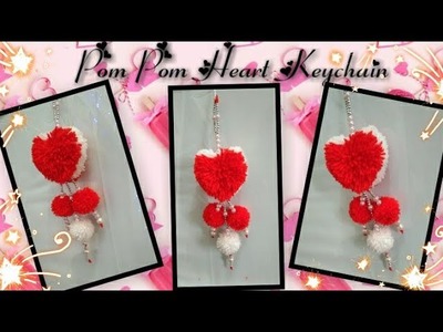 Woolen Pom Pom Heart Keychain. Easy Keychain In 10 Minutes.Handmade Gift