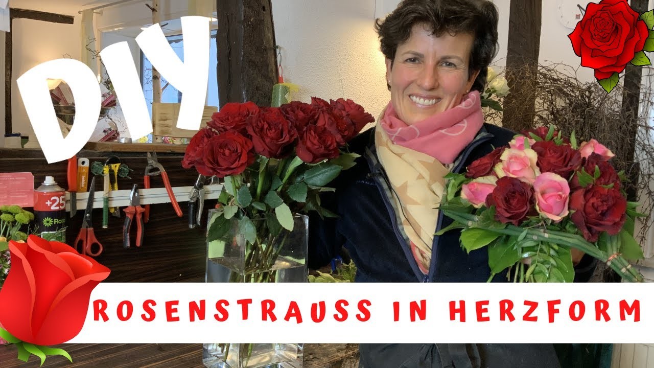 DIY Rosenstrauss in Herzform für Muttertag, Valentinstag & Liebe. Floristik-Anleitung Strauss-Ideen