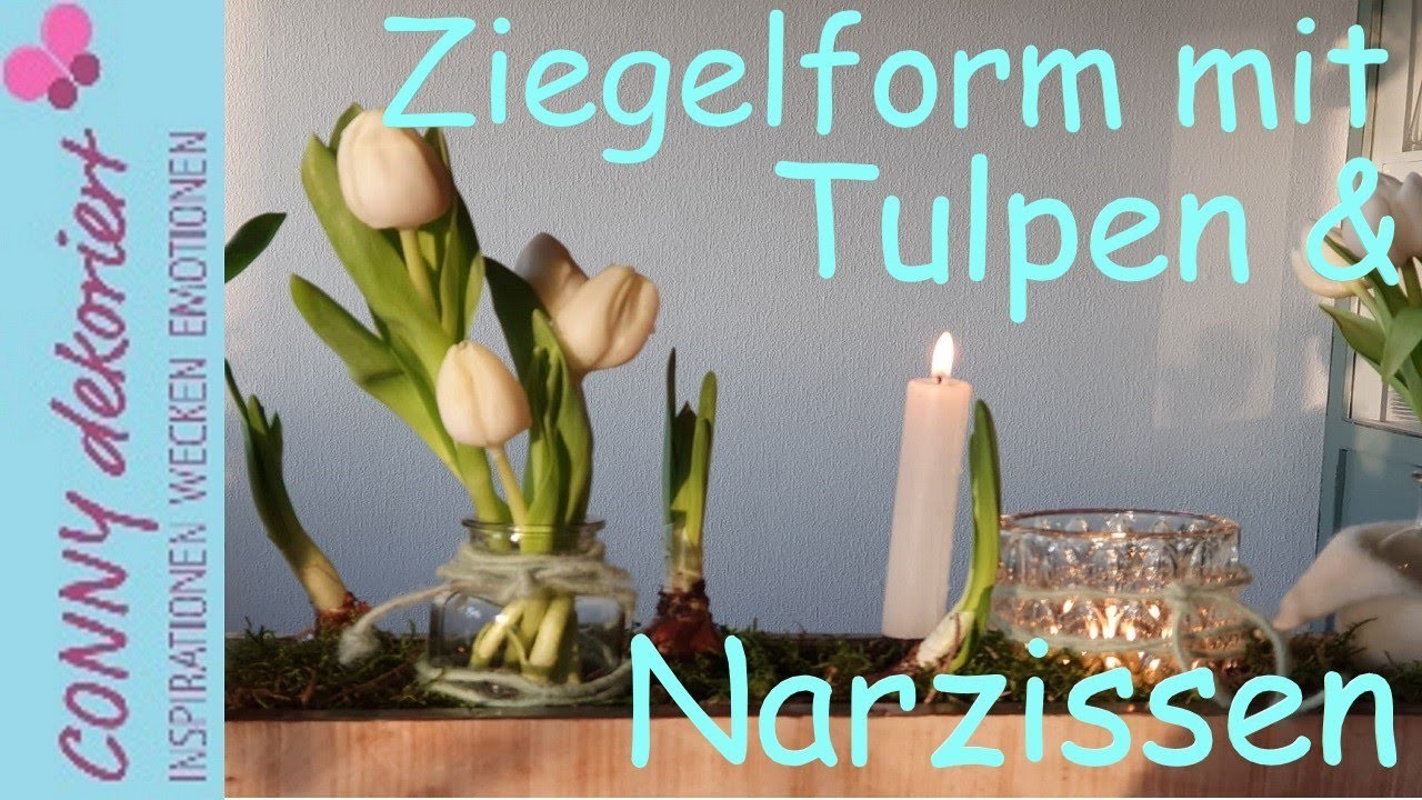 Frühjahrs Deko mit gewachsten Tulpen | Ziegelform mit Tulpen und Narzissen