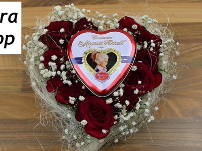 Geschenk mit Rosen und Pralinen für den Valentinstag oder Hochzeitstag selber machen ❁ Floristik DIY