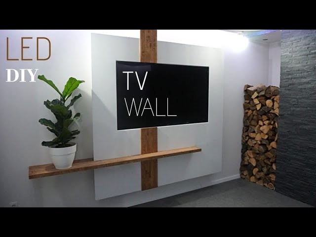 LED TV Wand. TV Wall DIY. TV Wand selber bauen.Wood Wall and Floating shelves DIY.TV panel.Wood work
