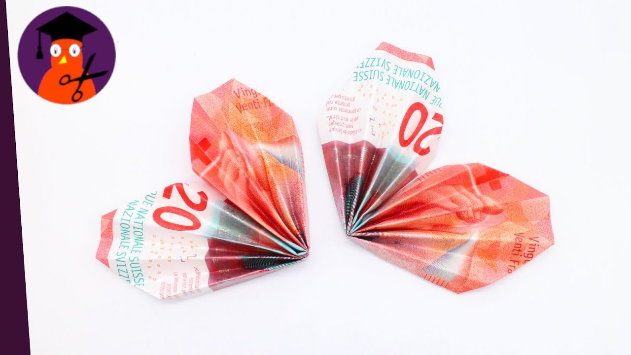 Geldscheine falten: 'Herz' für Geschenk Valentinstag, Geburtstag, Hochzeit & Muttertag #wplus.tv