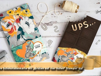 Angebissene Schokoladenkarte mit „Grüßen auf vier Hufen“ von Stampin‘ Up!