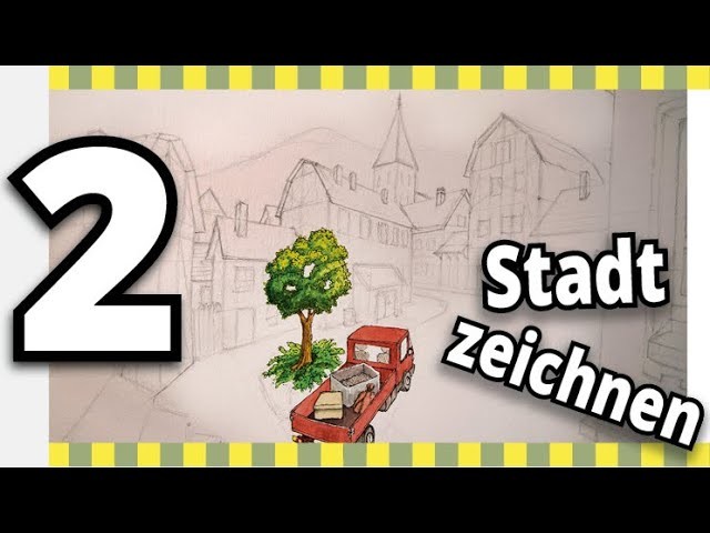 Stadt zeichnen mit Details | Fluchtpunktperspektive | Häuser zeichnen - 02