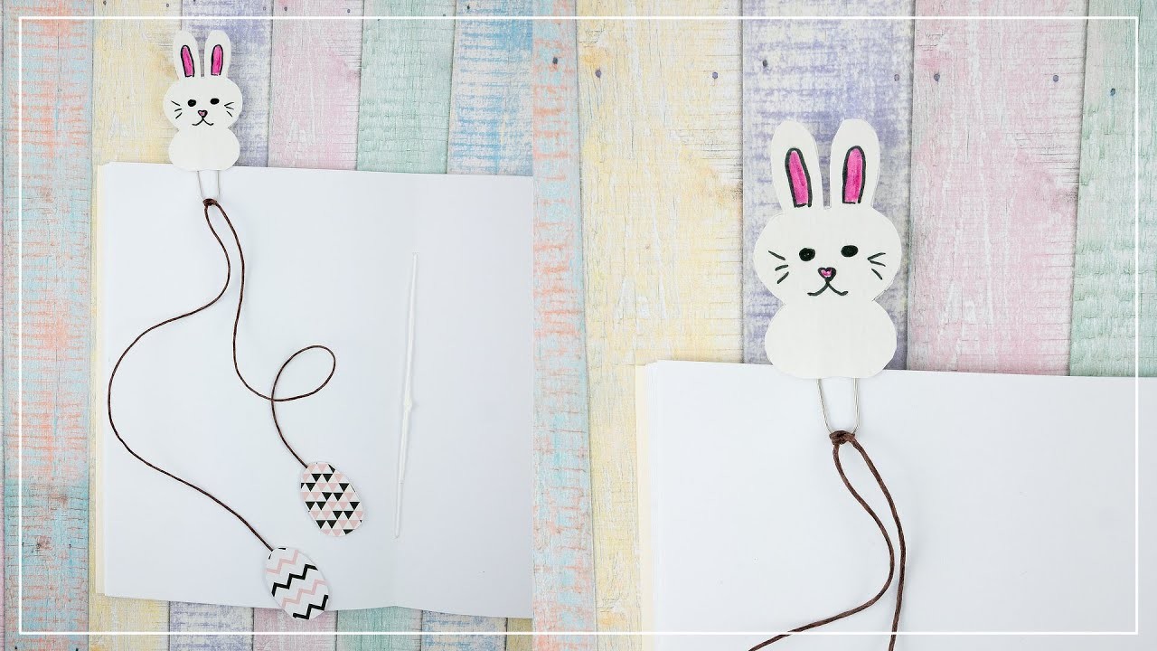 DIY Lesezeichen aus Papier basteln | Motiv: Osterhase mit Ostereiern