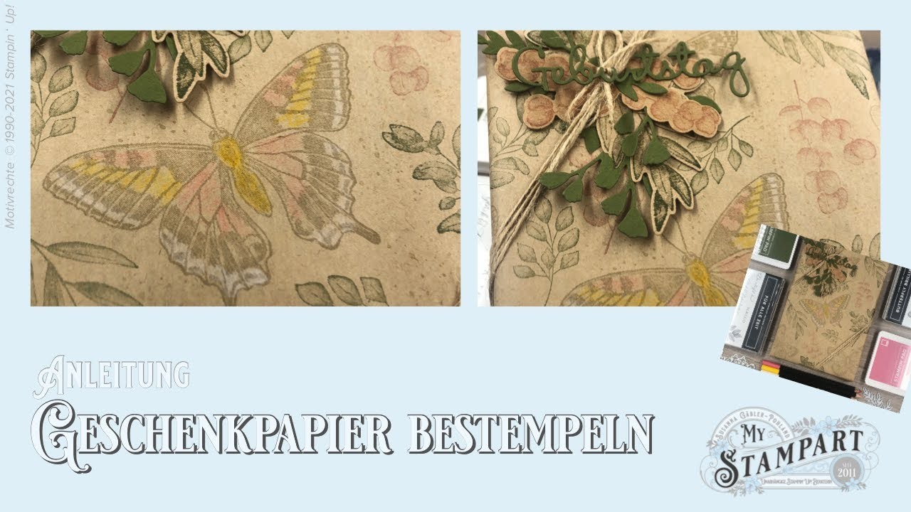 Geschenkpapier bestempeln - mit „Butterfly Brilliance“ und „Ewige Zweige“ von Stampin' Up!®