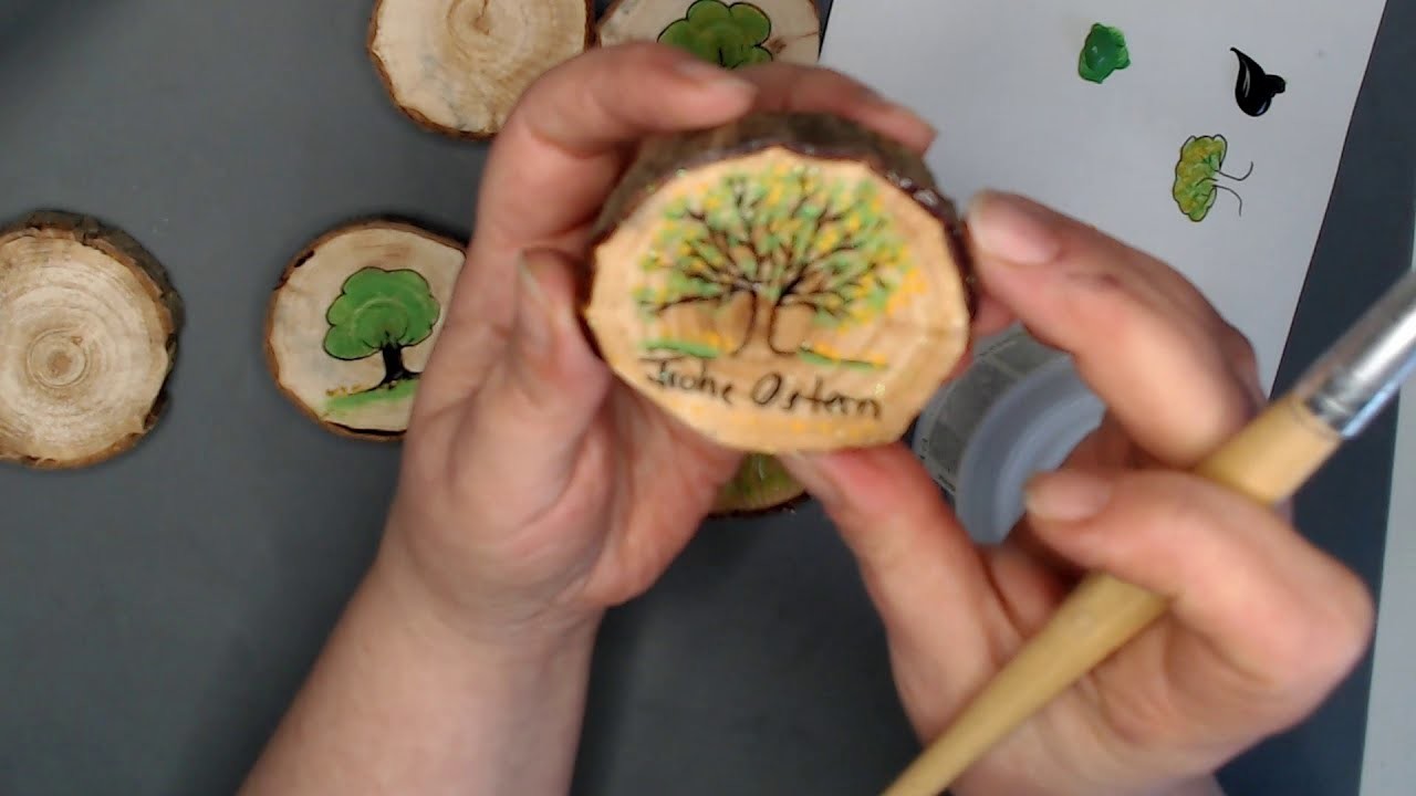 DIY - Osterdeko❗Kleine Geschenke für Ostern selber machen ???? Bäume auf Holzscheiben mit Acryl malen