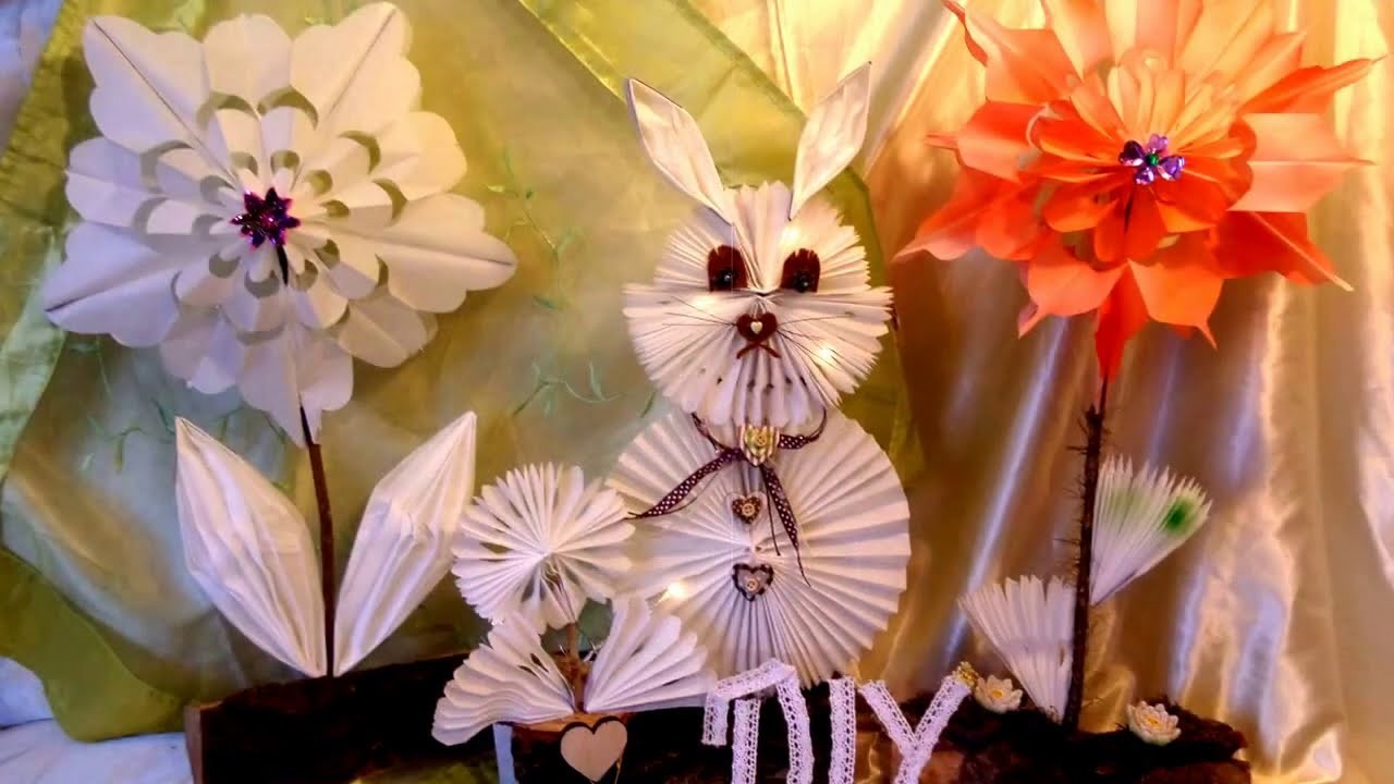 Erinnerung :) toller beleuchteter DEKO- Oster Hase & Blumen aus Butterbrotpapier  BASTELN