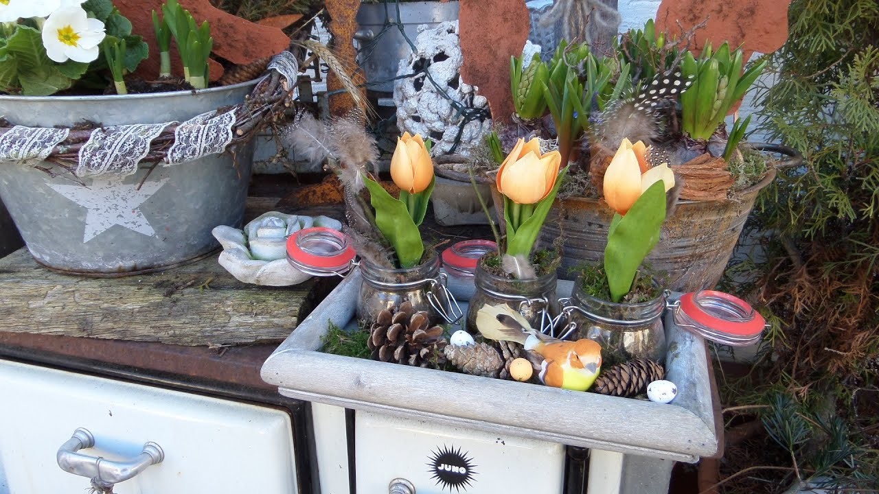 Kleine feine Frühlings TULPEN  DEKO im Glas für Haus & Garten Upcycling nature :))