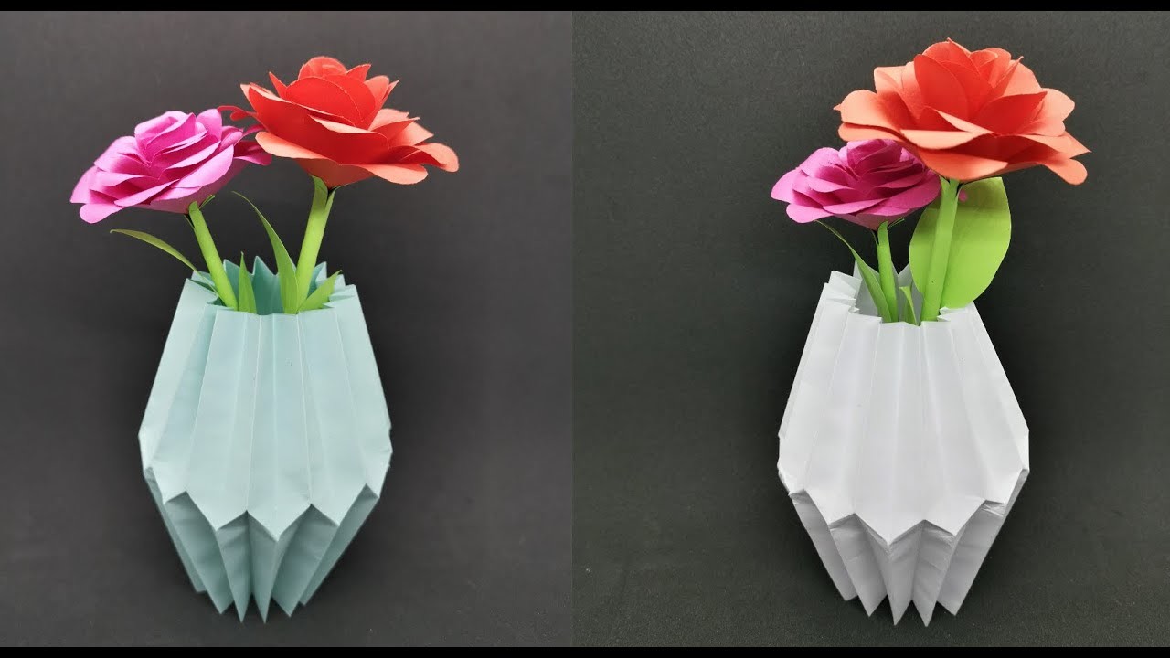 Origami Vase basteln mit Papier - Frühlingsdeko selber machen - how to make a paper flower vase DIY