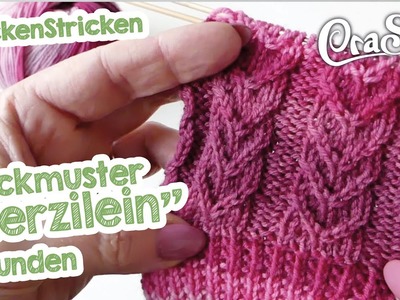 Strickmuster:Sockenmuster "Herzilein" knitting stitch "hearts" with english subtitles