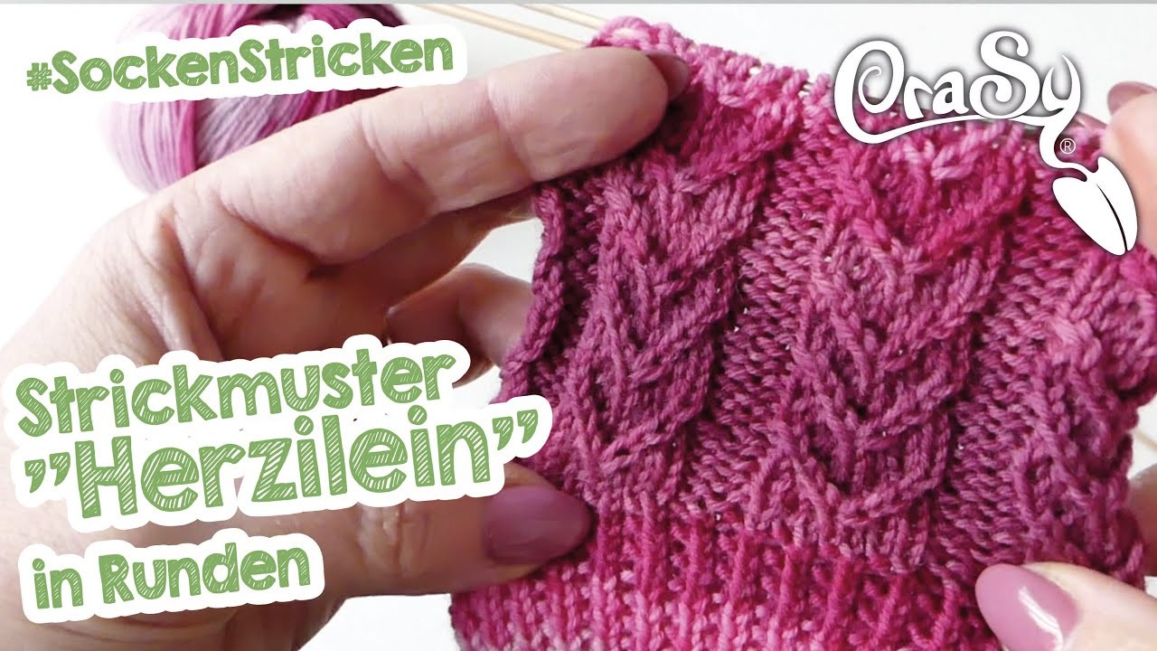 Strickmuster:Sockenmuster "Herzilein" knitting stitch "hearts" with english subtitles