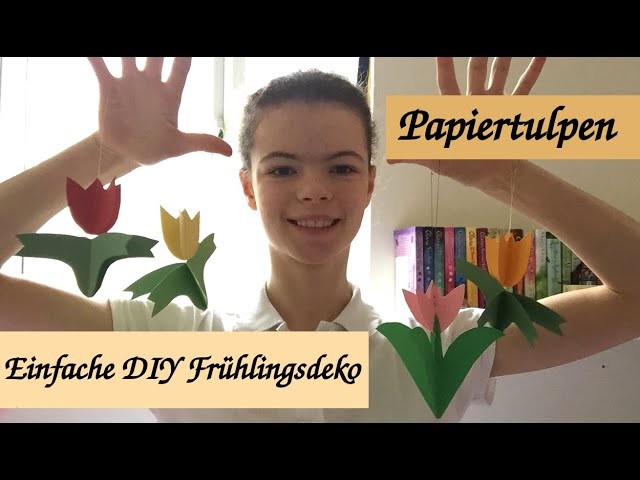 DIY Frühlings.Osterdeko Basteln: Einfaches Papiertulpen Windspiel.Mobile Bastelanleitung +PDFvorlage