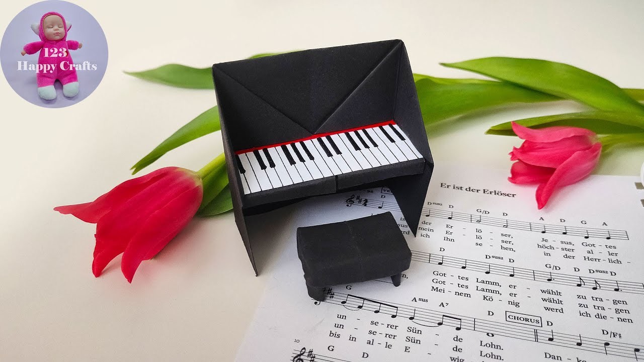 ????Lieblingsinstrument aus schnell aus Papier falten ???? Klavier Origami mit Klavierbank