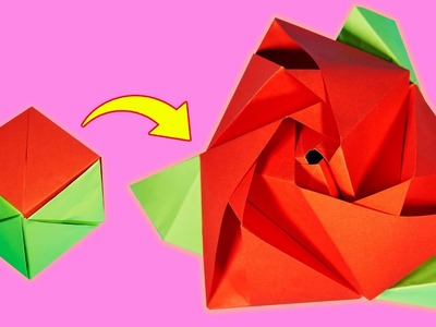 Origami Würfel-Rose selber falten. Papierblume