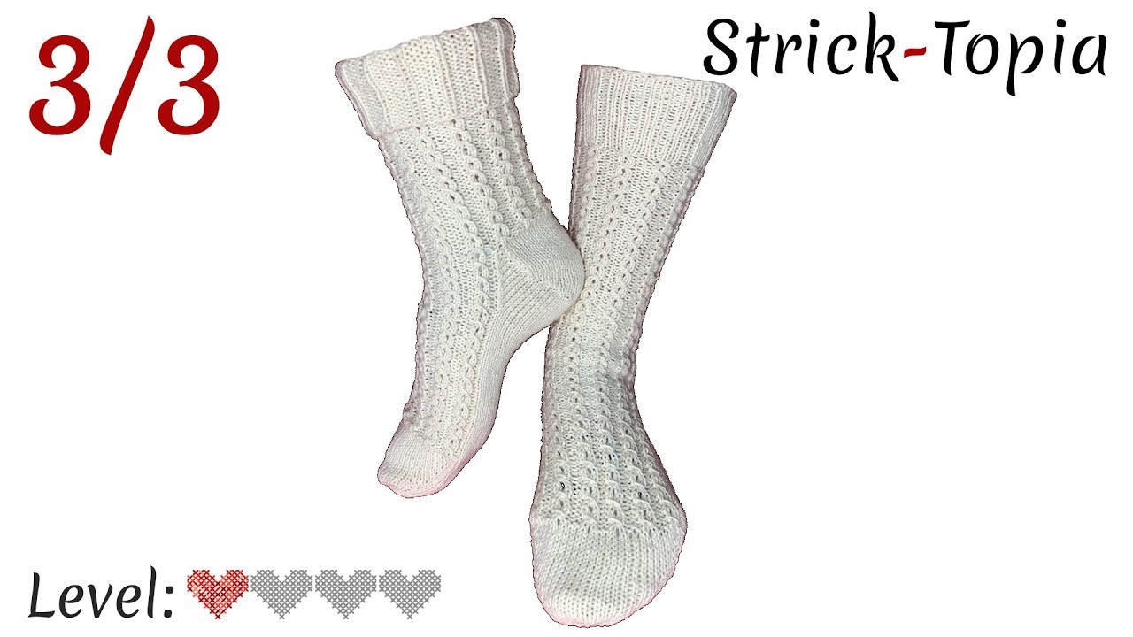 Socken mit Überzug-Zöpfchen Muster stricken leicht gemacht - Video 3.3 - Fuß und Spitze