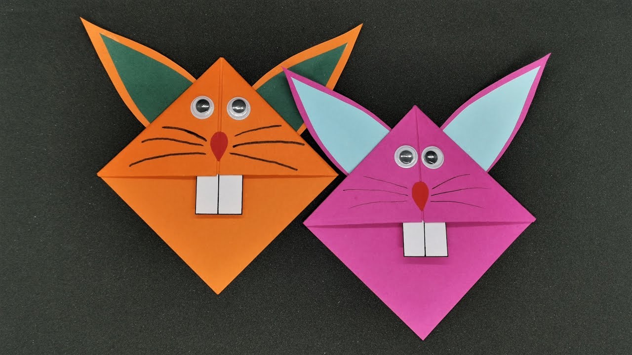 Origami Osterhase Lesezeichen basteln - DIY Easter Bunny Corner Bookmark