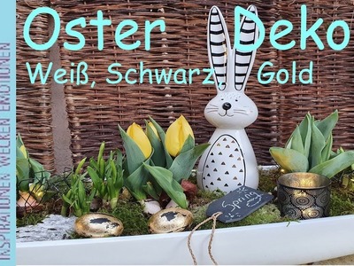 Oster Deko in Schwarz, Weiß, Gold | Deko Schale mit Tulpen, Primeln und Narzissen