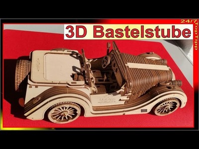 Retro Roadster Modellbausatz ✔ 3D Modellbau Projekt [ ohne Kleber ] DIY Holzbau - Ugears Deko Spaß
