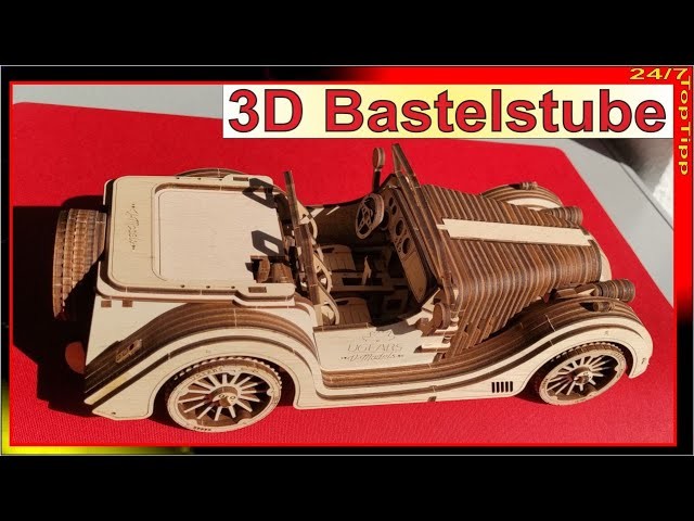 Retro Roadster Modellbausatz ✔ 3D Modellbau Projekt [ ohne Kleber ] DIY Holzbau - Ugears Deko Spaß