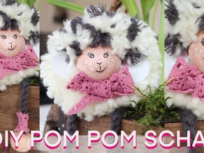 DIY Pompom Schaf selber machen, aus Wolle & Modelliermasse Osterdeko selbst basteln, Pom Pom Schaf