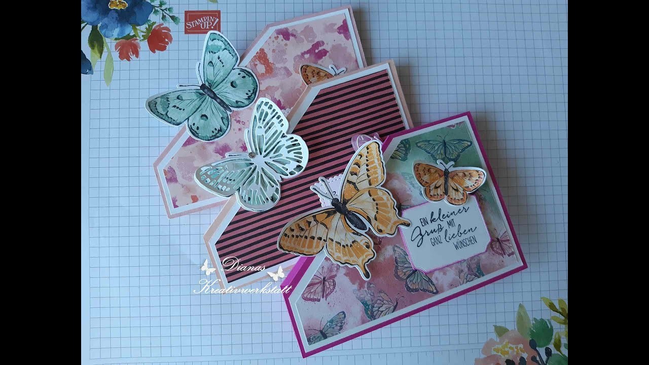 Eckige PopUp Karte Schmetterlinge. Corner PopUp Card Produktvorstellung Butterfly Brilliance