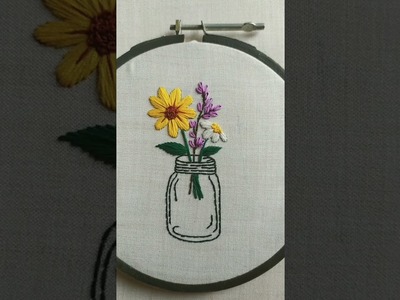 Flowers and pot Hand Embroidery video || Creative Embroidery art || #shorts
