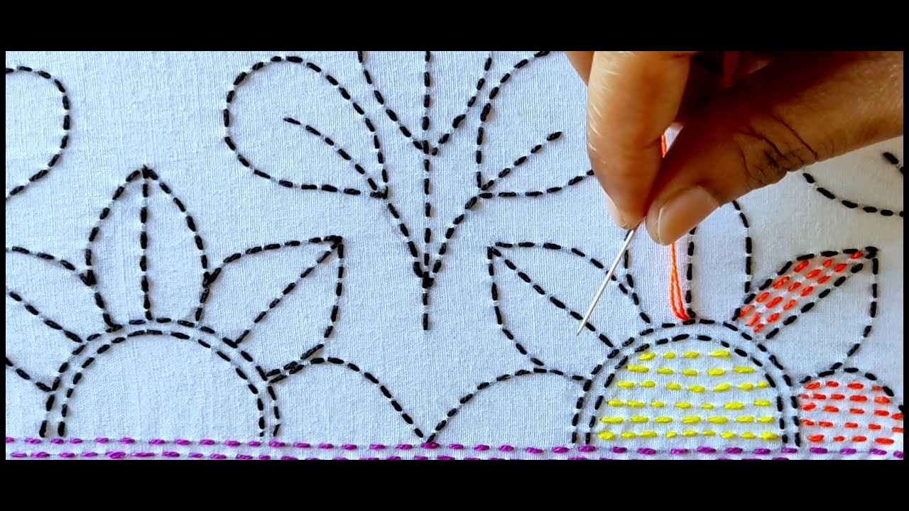 নকশীকাঁথা ফুল পাতার সুন্দর ডিজাইন সেলাই দেখুন,Hand embroidery nakshi kantha floral design stitch