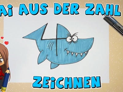 Hai aus der Zahl 4 einfach malen für Kinder | ab 7 Jahren | Malen mit Evi | deutsch