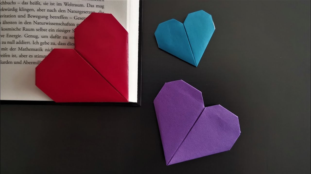 Herz Origami Lesezeichen basteln - How to make a easy heart bookmark corner - DIY
