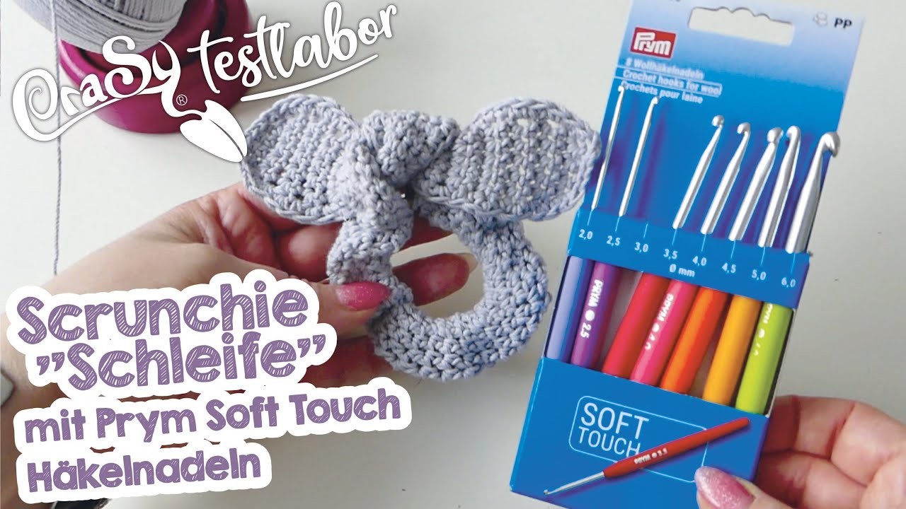Sylvies Testlabor Scrunchie mit Schleife häkeln mit den neuen Prym Soft Touch Häkelnadeln