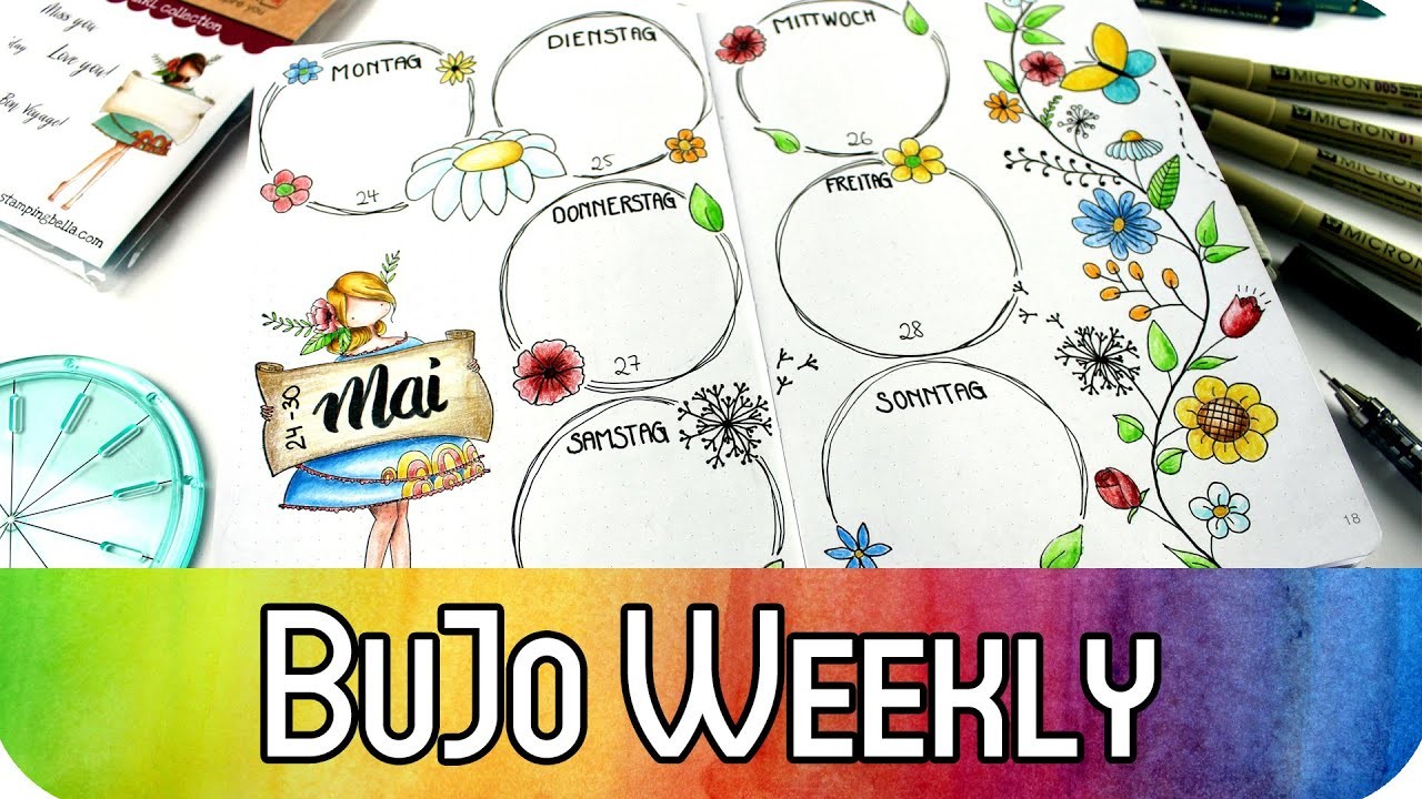Bullet Journal Wochendekoration mit Stempel und Doodling | BuJo Weekly