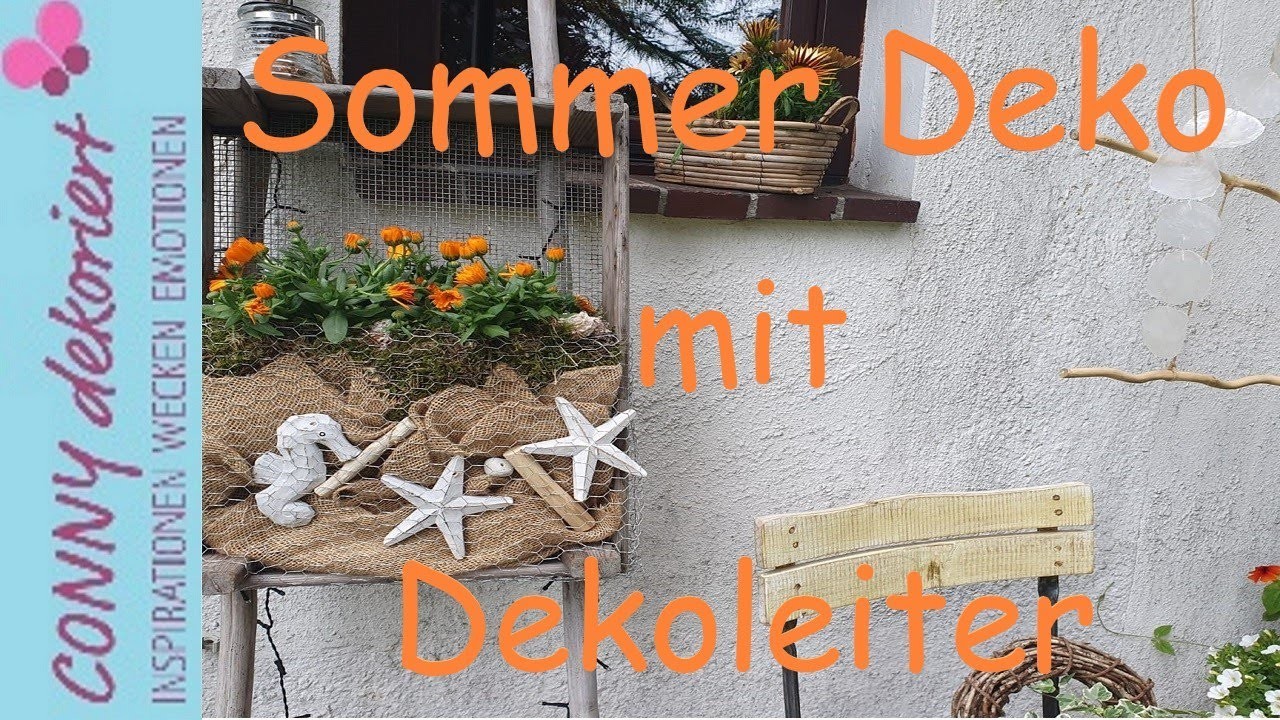 Bepflanzte Holzsteige mit maritimer Sommer Deko | gestalten einer Dekoleiter