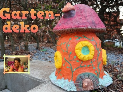 DIY, Gartendeko aus Knetbeton, großes Feenhaus aus Plastikflaschen und Topf, Bastelanleitung