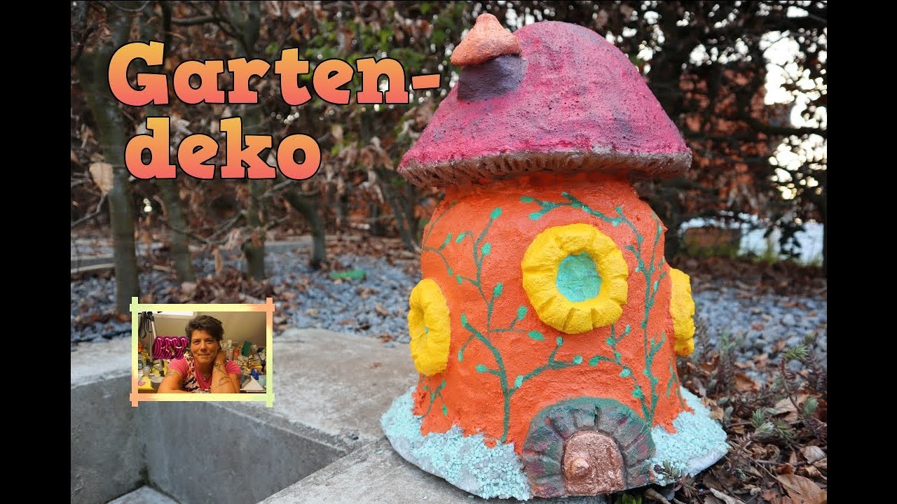 DIY, Gartendeko aus Knetbeton, großes Feenhaus aus Plastikflaschen und Topf, Bastelanleitung