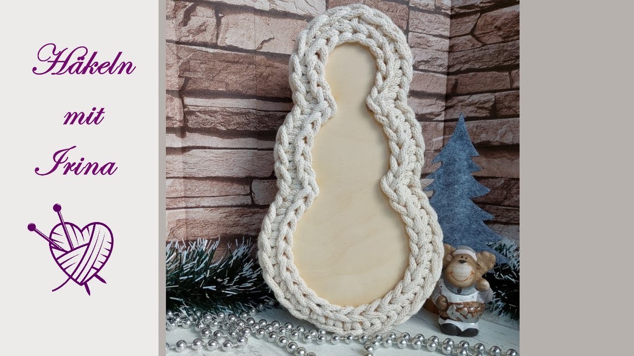 Körbchen Schneemann mit Holzboden  gehäkelt als Geschenkidee zu Weihnachten crochet Basket