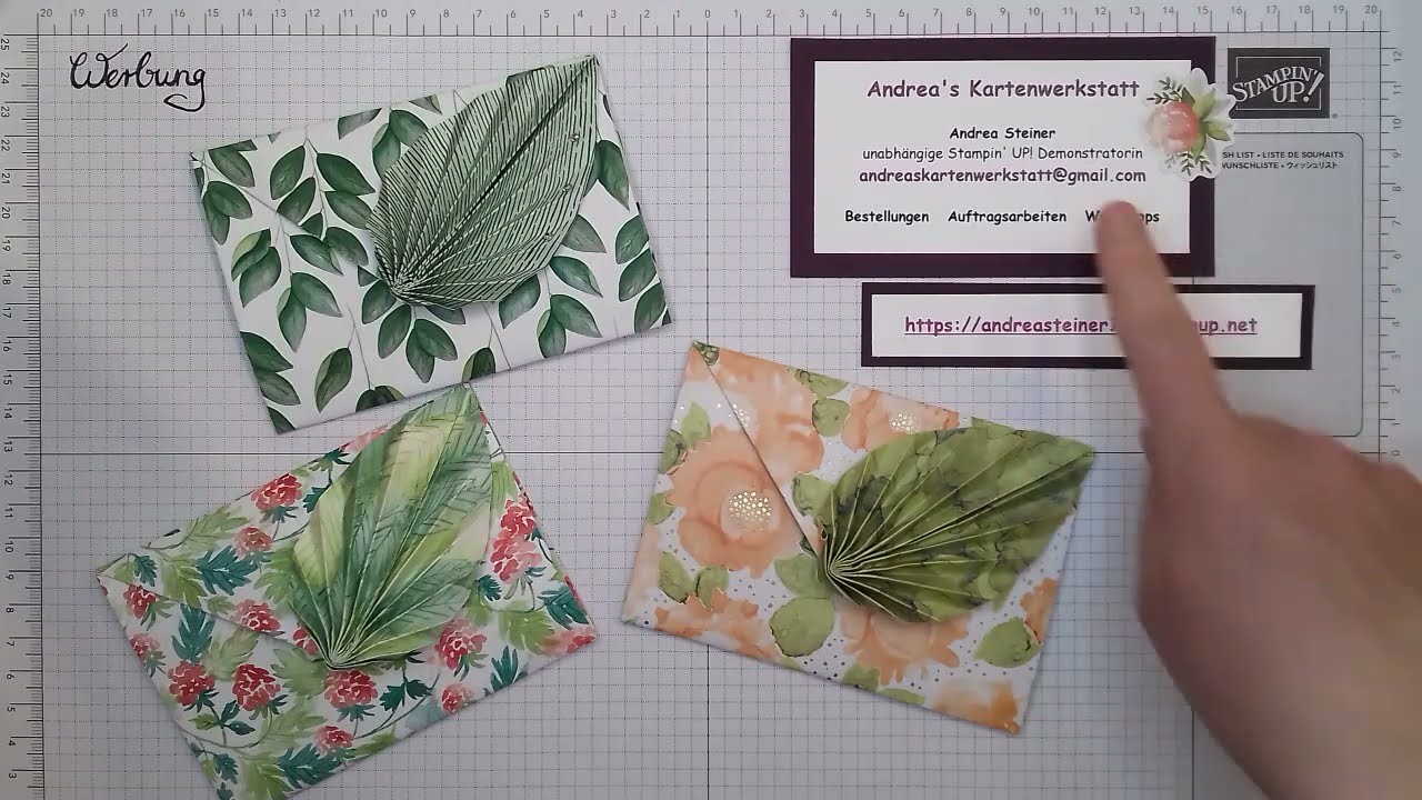 Origami Umschlag mit Innenkarte - besondere Kartenform - PP Kunstvoll koloriert -Stampin'Up!