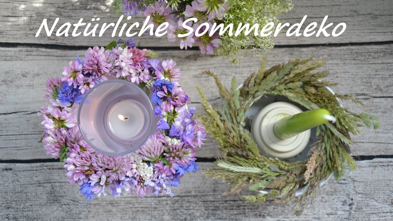 DIY * Scandinavian Style * Sommer Deko mit Kerzen aus Wiesenblumen und Gräsern * Geschirr upcycling