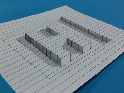 3D Trick Art On Lined Paper,Letter 'رسم حرف H ثلاثي الأبعاد على ورق مسطر'H harfinin 3 boyutlu çizimi