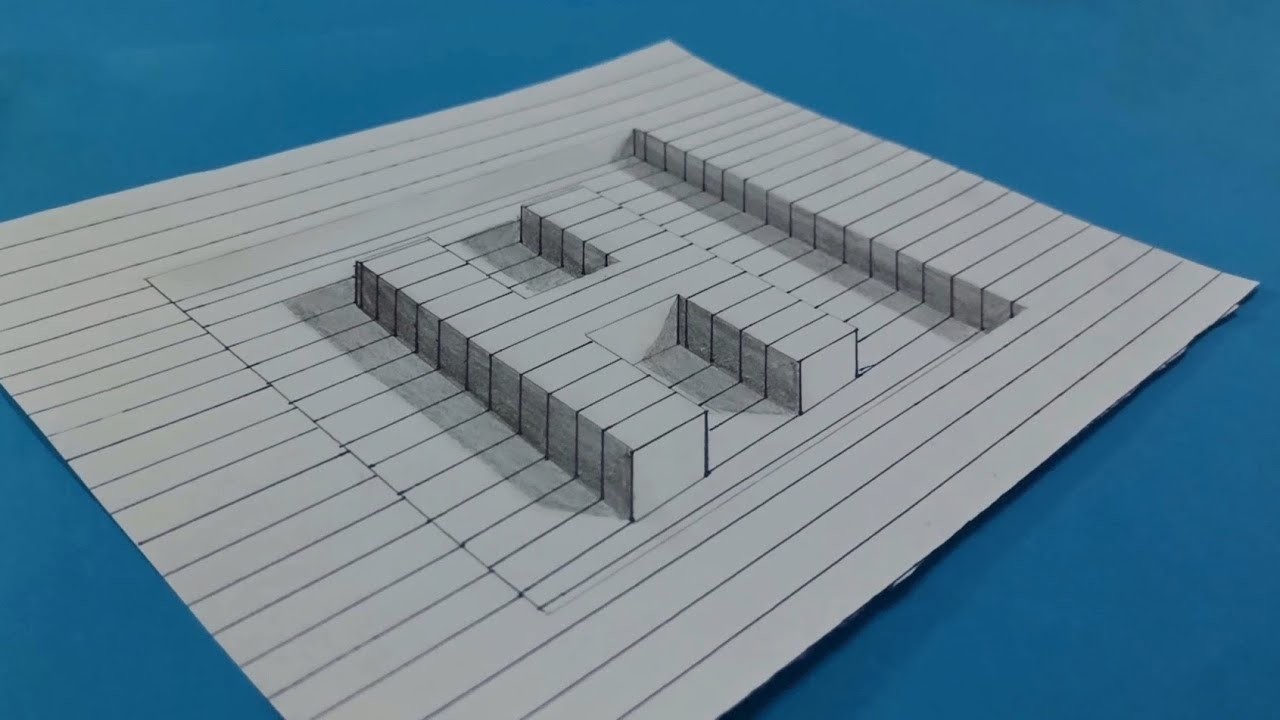 3D Trick Art On Lined Paper,Letter 'رسم حرف H ثلاثي الأبعاد على ورق مسطر'H harfinin 3 boyutlu çizimi