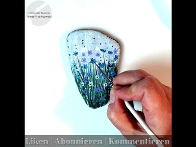 DIY Geschenkidee ???? Blumen auf einen Stein malen lernen für Anfänger, Stein bemalen mit Acrylfarbe