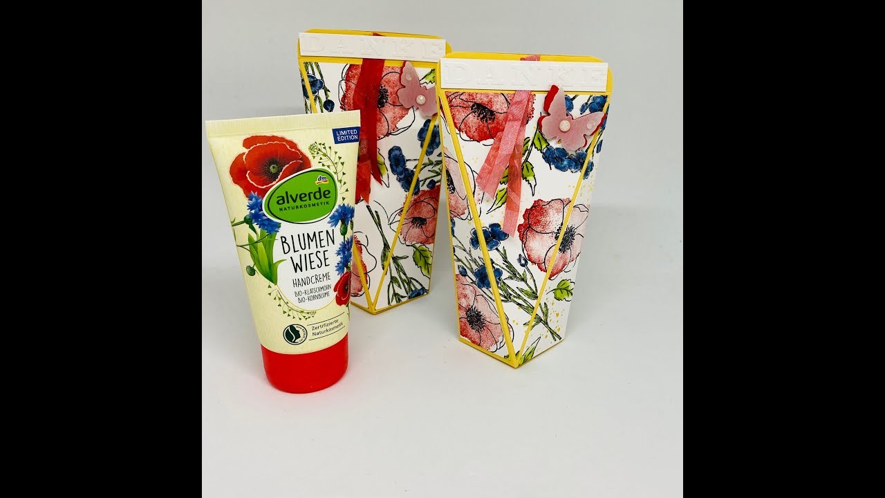 Selbstschließende Schachtel für Handcreme. Mit Wildblumen